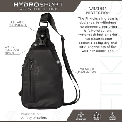 FITKICKS Hydrosport Sling Unisex Crossbody Travel Bag - color: Midnight Black