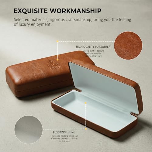 Premium Curved Rectangular Glasses Case, Hard Shell PU Leather Eyewear Holder. Magnetic Closure. - color: Espresso Weave