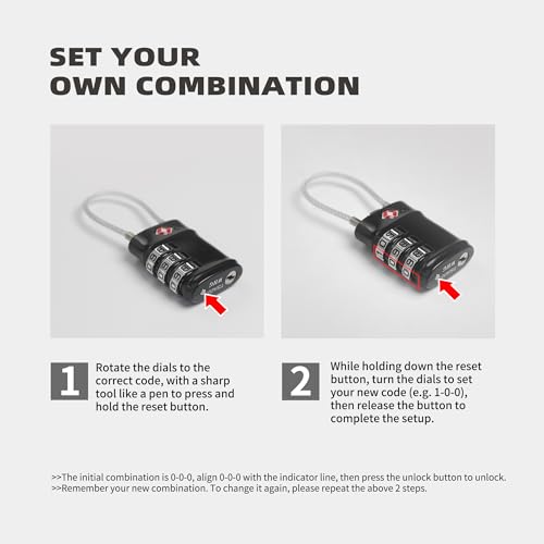 Luggage Locks TSA Approved Travel Essentials, TSA Locks for Luggage, 3 Digit Combination Padlock with Code, Combo Small Padlock for Suitcase, Backpack, Bag Zipper, Locker, Gun Case, 1-Pack - color: Black, style: Flexible Cable
