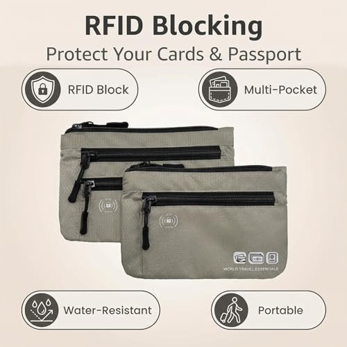 Passport Holder Bag Travel Wallet RFID Blocking Pouches, Two-Piece Set - color: Gray