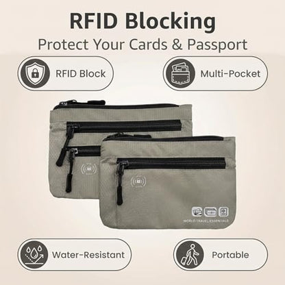 Passport Holder Bag Travel Wallet RFID Blocking Pouches, Two-Piece Set - color: Gray