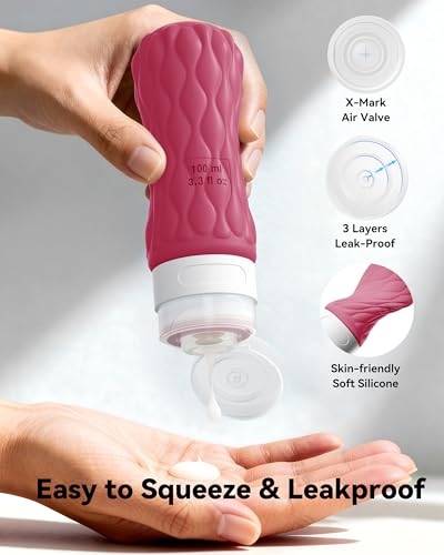 Travel Bottles for Toiletries Silicone Travel Size Containers 3.4oz 1.7oz - color: Berry Gradient