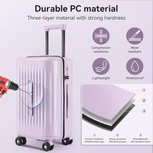 Luggage Sets 3 Piece Suitcase Spinner Hardshell TSA Lock,Purple - color: Purple