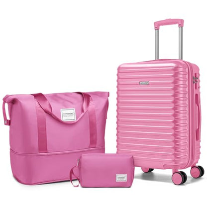 LARVENDER Expandable Carry on Luggage 20inch Suitcase with Wheels, Berry - color: Berry, size: 3 Piece Set (20/DB/TB)