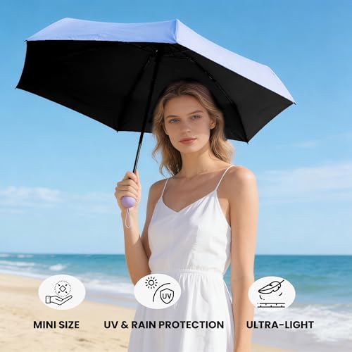 Mini Umbrella for Purse with Case, Sturdy Travel Essentials, UV Sun Protection Lightweight Compact Manual Open Close, Tiny Pocket Fits Purse Backpack, Women Kids Men - color: Navy Blue