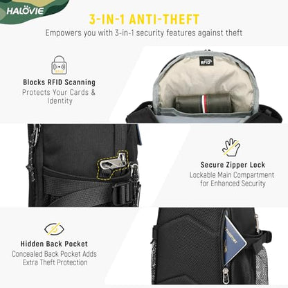HALOVIE Anti-theft Sling Backpack RFID Crossbody Travel Daypack - color: Black