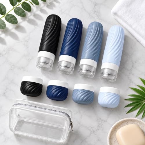 Travel Bottles for Toiletries 8 Pack: TSA Approved 3oz Leak Proof Containers - Silicone Squeezable Bottles for Shampoo Lotion - Travel Essentials for Women Men with Clear Bag (black) - color: Gray