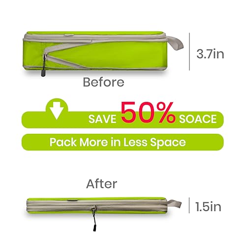 Compression Travel Packing Cubes with White Mesh, Green, 10Pcs - color: Green, size: Set of 10