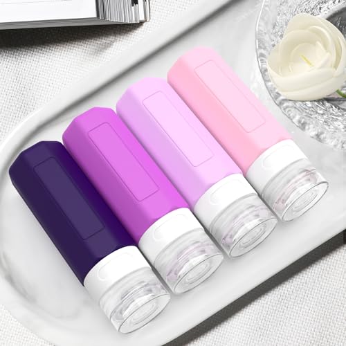 Redfly Travel Bottles for Toiletries 3oz, Silicone Travel Size Containers - color: Purple, size: 4Packs
