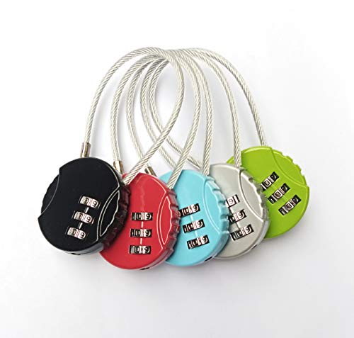 3-Digit Cable Luggage Locks Re-settable Combination, Alloy Body Color Locks (Black, Silver, Green, red, Blue (5 Pack))