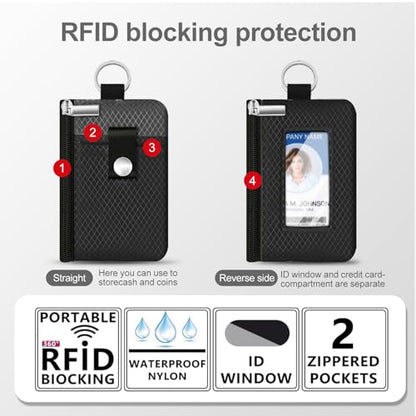 Minimalist RFID Blocking Small Wallet with ID Window,WaterResistant Zip Id Case Wallet with Lanyard Keychain for Cards,Cash,Travel,Women,Men (Black/DarkGrey) - color: Black/DarkGrey