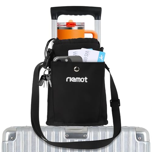 riemot Luggage Travel Cup Holder Free Hand Drink Carrier Bag with Strap - color: For Stanley Cup Holder: Black