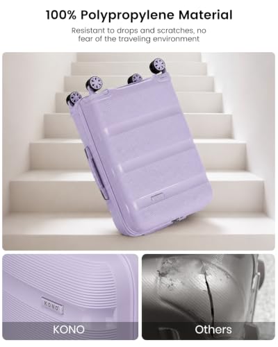 Kono 28 Inch Hard Shell PP Luggage, 4 Spinner Wheels Suitcase, Purple - color: Lavender Purple, size: Checked-large 28-inch
