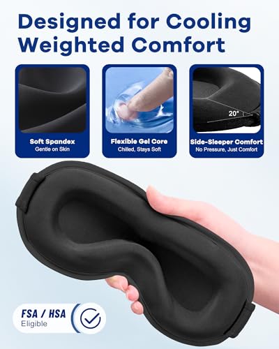 3D Cooling Gel Weighted Eye Mask for Sleeping, 100% Blackout Sleep Mask - color: Black