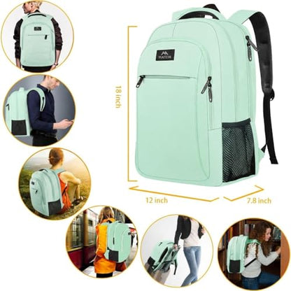 MATEIN Mint Green Travel Laptop Backpack, 15.6 Inch Computer Bag for Women - color: Mint Green, size: 15.6 Inch