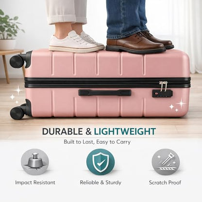 28 Inch Checked Luggage, Expandable, TSA Lock, Pink - color: Pink, size: 28 Inch