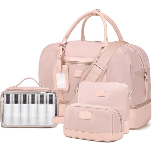 4PCS Weekender Bags for Women Large Overnight Weekend Travel Duffel Bags - color: Light Pink-FH