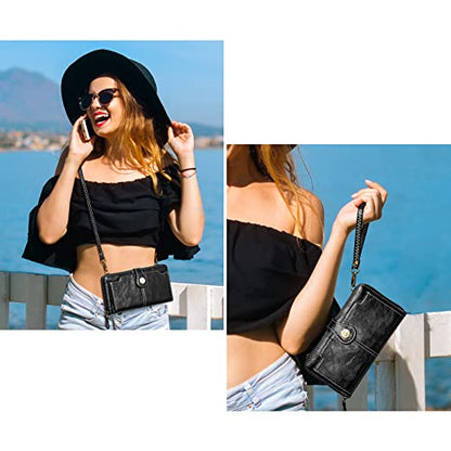 S-ZONE Crossbody Bags for Women Phone Purse RFID Blocking with 2 Straps - color: Black
