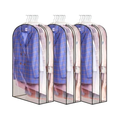 3 Pack 10" Clear Garment Bags for Hanging Clothes, 40" Gusseted Plastic Hanging Covers and Clothing Protectors with Side Zipper, Long Dress Suit Jacket Closet Cover Dust Proof for Wardrobe Storage