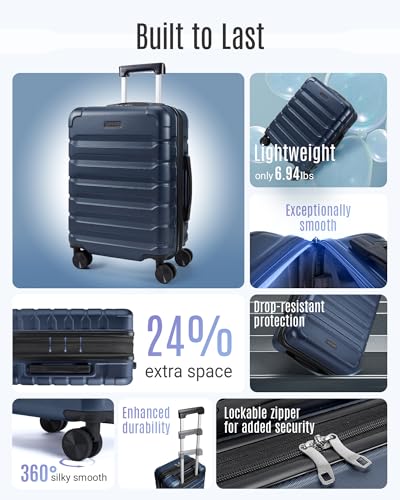 LIGHT FLIGHT Carry On Luggage 22x14x9 Airline Approved Suitcase, Dark Blue - color: Dark Blue