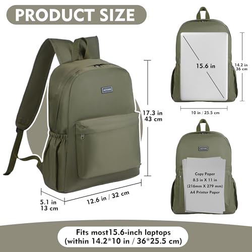 AOTIAN Large Backpack, Men Women Casual Daypack for College Travel Work - color: Green - 17 Inch