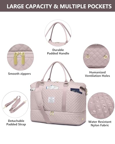 Travel Weekender Duffle Bag for Women: Overnight Bags with Shoe Compartment - color: Antiquewhite, size: Large