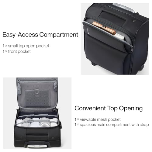 Hanke Underseat Carry On Luggage with Wheels, Small Suitcase, Rolling Bag - color: Black, size: 16 Inch Underseat