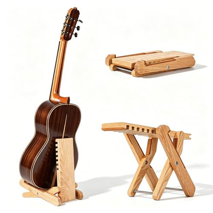 2-in-1 Super Footstool, Foldable Adjustable Guitar Footstool & Stand, Solid Wood Ergonomic Foot Rest for Classical & Acoustic Guitar Players