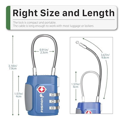 Fosmon TSA Approved Cable Luggage Locks, 3 Digit Combination, 2 Pack Blue - style: 3 Digit blue 2 pack