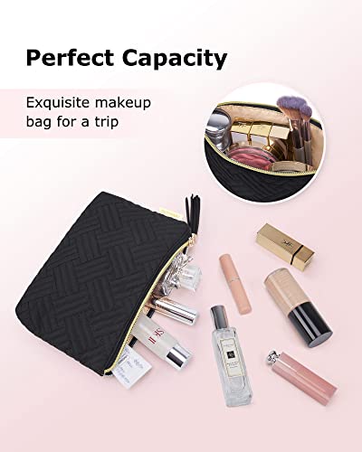 BAGSMART Small Makeup Bag, Elegant Cosmetic Pouch with Tassel, Soft Water-Resistant Travel Organizer for Women, Cosmetics & Everyday Essentials, Black - color: Ⅴ-Black-1pcs