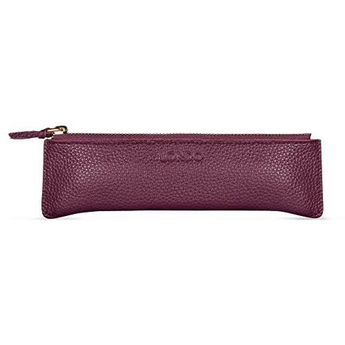 Londo Genuine Leather Pen Case with Zipper Closure, Pencil Pouch Stationery Bag - color: Purple