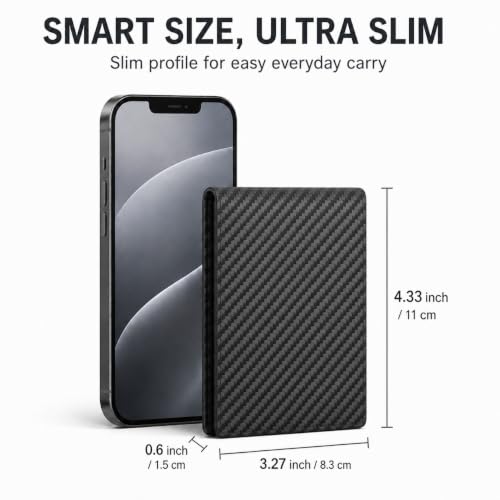 Wallet for Men Slim RFID Blocking Genuine Leather Bifold Mens Wallet - color: Carbon Fiber Black