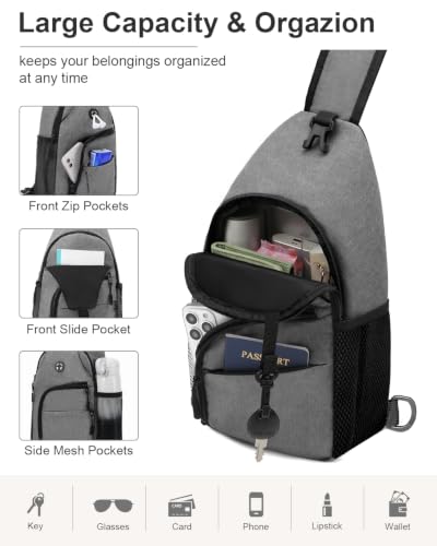 Pritent Crossbody Bags for Women Men Sling Bag Backpack Shoulder Bag - color: Light Grey, size: Medium