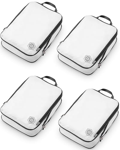 TRIPPED Travel Gear Large Compression Packing Cubes 4-Piece Set for Travel - color: White/Grey 4 Piece
