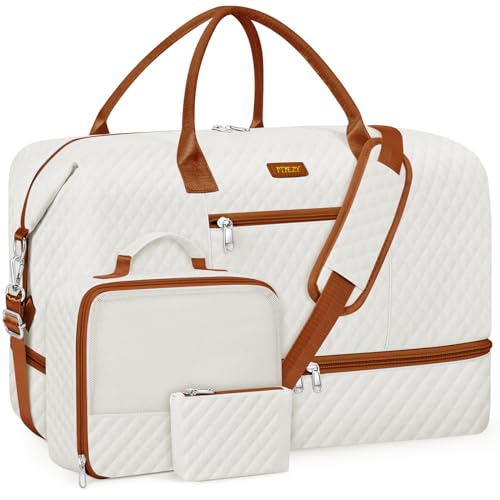 ITIEZY Weekender Bag for Women 21.5" Travel Duffel Large Carry On Bag 3PCS - color: 9a-Beige, size: Large