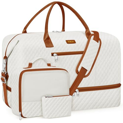 ITIEZY Weekender Bag for Women 21.5" Travel Duffel Large Carry On Bag 3PCS - color: 9a-Beige, size: Large