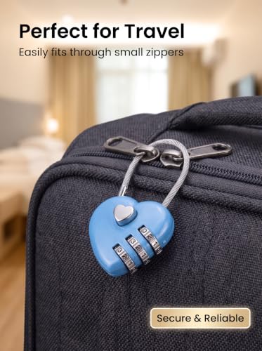 Padlock, Combination Lock, Small Locker Locks, Stainless Steel, Heart Shaped, 2 PCS, Makaron Blue - color: Makaron Blue