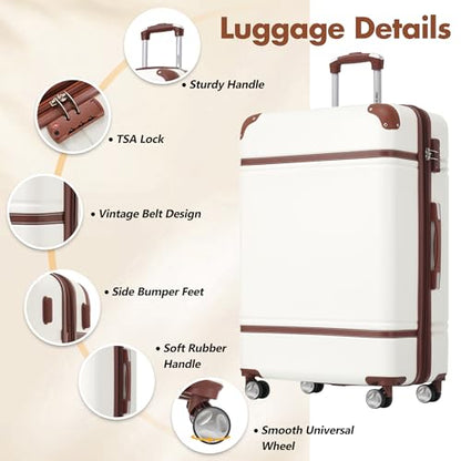 Merax 28 Inch Checked Luggage, Expandable Suitcase with Spinner Wheels - color: White(28+bags)
