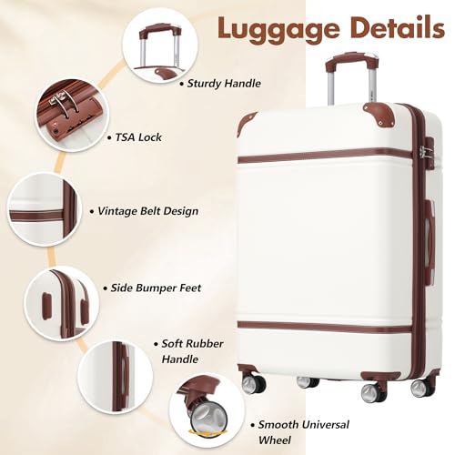 Merax 24 Inch Checked Luggage, Expandable Suitcase with Spinner Wheels - color: White(24+bags)