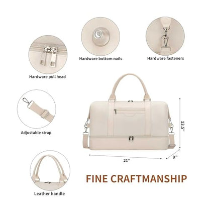 Women's Weekender bag Travel Duffel Bag with Shoe Compartment 21-inch Airline-Approved Carry-On, 2-Piece Overnight Bag Set Personal Item Luggage - color: 3PCSBeige
