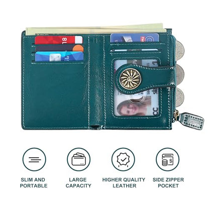 Tipmile Small Wallet for Women Bifold RFID Blocking Card Holder Leather Wallets with Zipper Coin Pocket - color: Peacock Blue