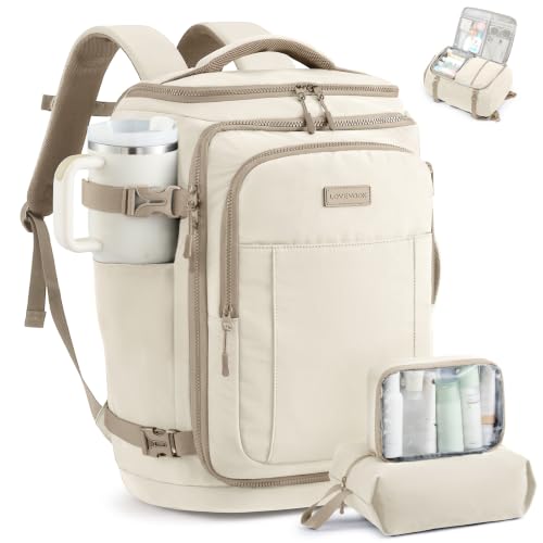 LOVEVOOK Travel Backpack for Women Men, 28L Personal Item Weekend Bag - color: Cream‑khaki, size: 28L-3Pcs