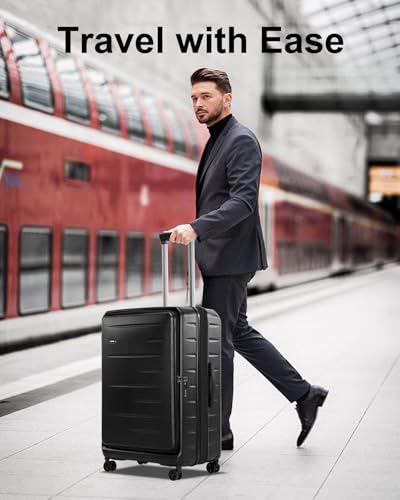 CENSIEN Expandable Checked Luggage, 28 Inch Top Opening Trunk Suitcases - color: Black, size: 28 Inch EXT