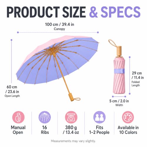 Compact Travel Umbrella with UPF 50+ UV Protection - color: Purple And Pink