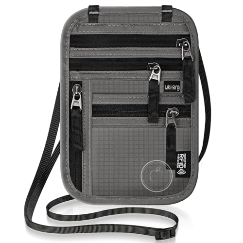 Likesing 5.5" L x 7.9" W Travel Neck Wallet, RFID Passport Pouch(Dark Grey) - color: Dark Grey