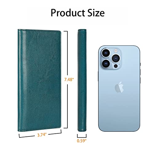 Lavemi Ultra Slim Thin Leather Women Wallet RFID Blocking Credit Card Holder Bifold Long Ladies Billfold - color: 1-waxed Peacock Blue