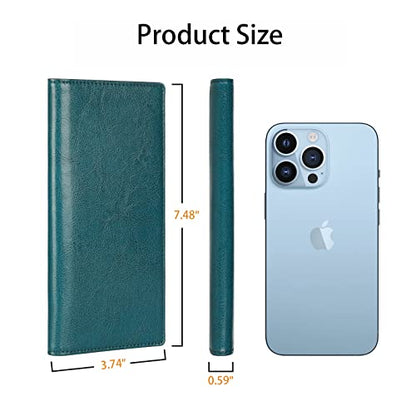 Lavemi Ultra Slim Thin Leather Women Wallet RFID Blocking Credit Card Holder Bifold Long Ladies Billfold - color: 1-waxed Peacock Blue
