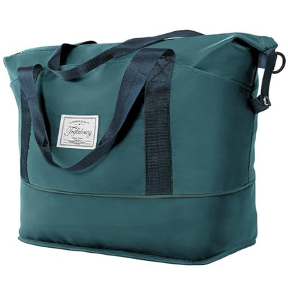 Travel Duffel Bag with Wet Pocket & Trolley Sleeve, Waterproof Expandable - color: Peacock Blue