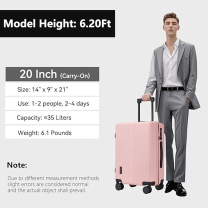 Hulsin Carry On Luggage 22x14x9 Airline Approved for Women 20 Inch Hardside - color: Pink