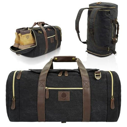 Duffle Bag for Travel - 50L Canvas Duffle Bag Weekend Overnight Bag - color: Black